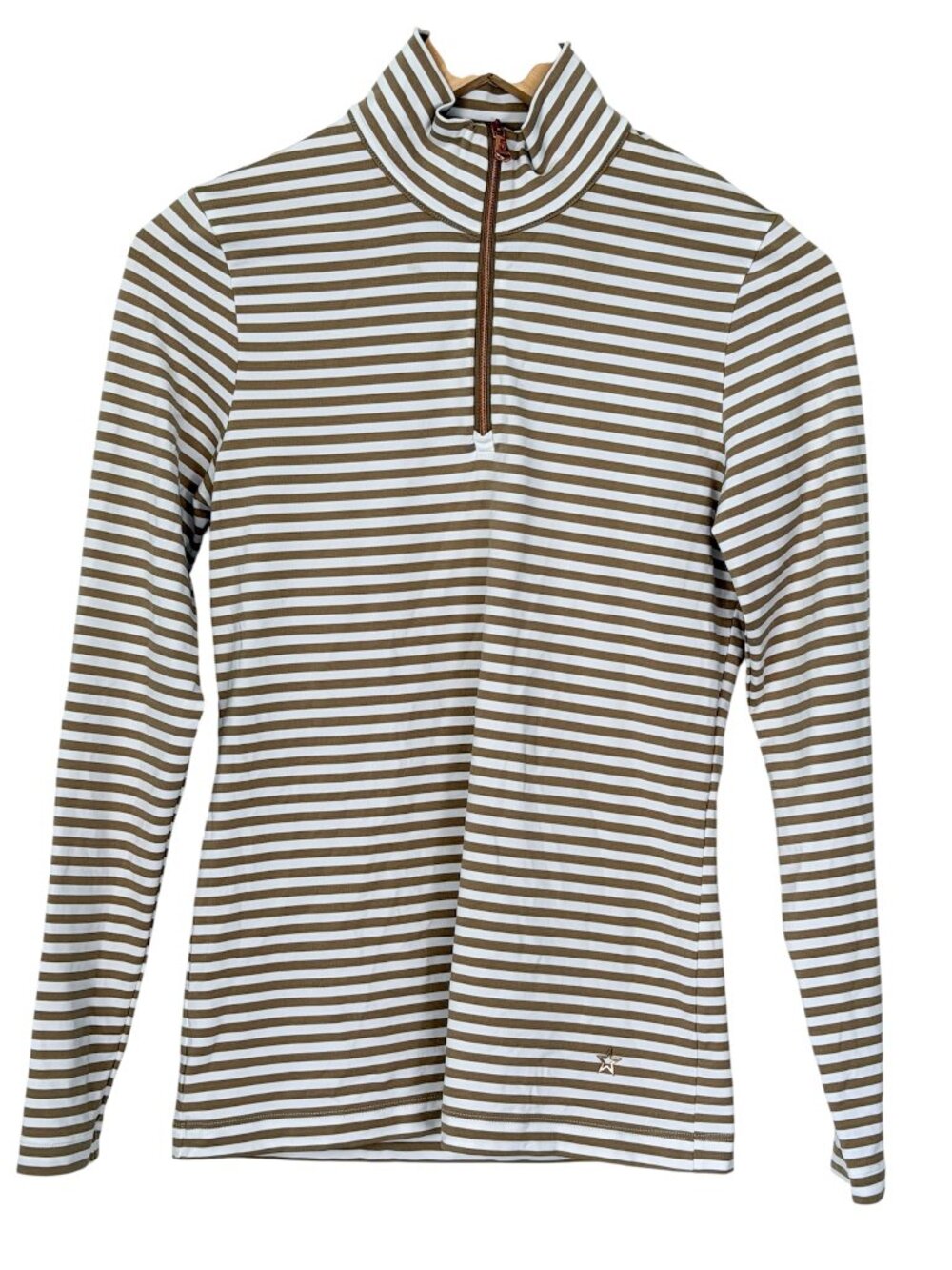 LOHLA SPORT Golf Mock Neck Malak Striped Quarter Zip Long Sleeve Khaki Tan XS